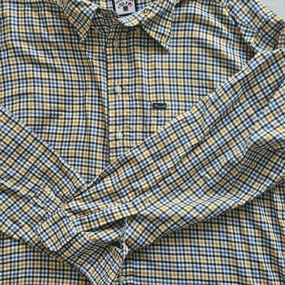 Faconnable Shirt Mens Xlarge Multi Color Check  LS Made In‎ USA. 100% Cotton